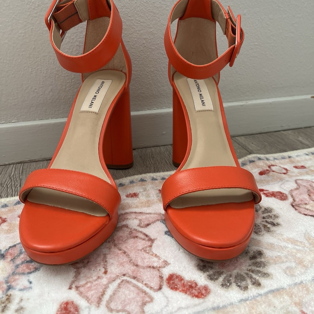 Antonio Melani Women Tangerine Orange Strap Sandals Pump Block High Heel Sz 7.5 - Picture 6 of 8